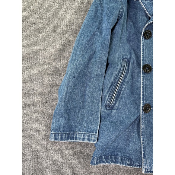 Ralph Lauren Denim Pea Coat Womens Medium Blue Anchor Button Double Breasted 80s - Picture 5 of 14